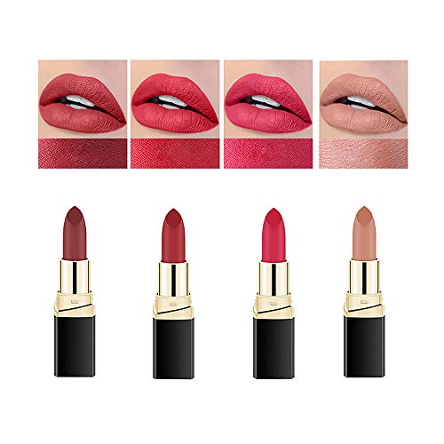 Matte Lipsticks Set(4PCS/Set), Nude Moisturizer Smooth Lip Stick, Waterproof Long Lasting Lipsticks