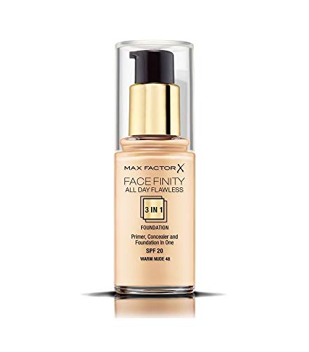 Max Facefinity All Day Flawless 3 en 1 Fundación en Nude Caliente 48 - Primer, Concealer & Foundation en un - Para un perfecto acabado mate - 1 x 30 ml