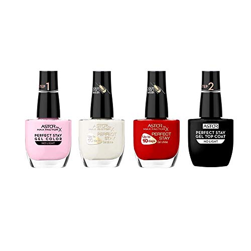 Max Factor Pack uñas (Incluye Topcoat Perfect Stay 2 Step Gel 12 ml, Perfect Stay 2 Step Gel Tono 1 12 ml, Perfect Stay 2 Step Gel Tono 303 12 ml, Perfect Stay 2 Step Gel Tono 5 12 ml)