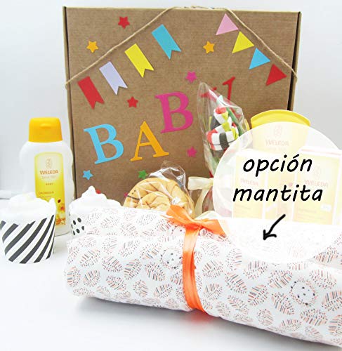 MAXI Canastilla para Bebés con Productos WELEDA, Mantita (o Cambiador portatil), Body, Calcetines y Pañales | Versión UNISEX, Ideal para Niñas y para Niños!