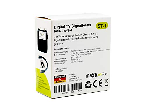maxx.onLine ST-1 - Comprobador de señal de televisión por cable DVB-C/DVB-T, analógico/digital 40-862 MHz
