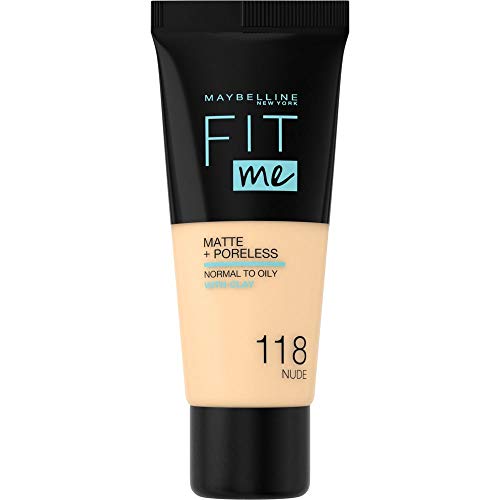 Maybelline Base de Maquillaje Fit Me (Mate y Sin poros), Tono 118 Light Beige - 30 ml
