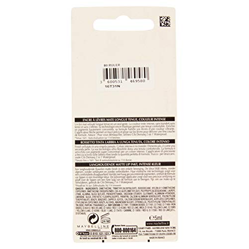 Maybelline MAY SSTAY MATTE INK BLfr/it/nl 80 RULER barra de labios - Barras de labios (21 mm, 56 mm, 125 mm, 31 g)
