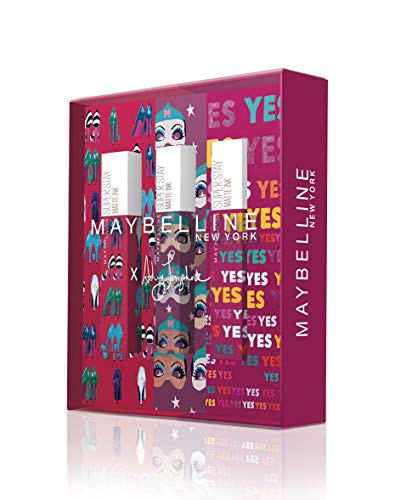 Maybelline New York - Cofre de 3 Pintalabios Superstay Matte Ink, Edición Limitada Ashley Longshore, Incluye los Tonos 20 Pioneer, 40 Believer y 120 Artist