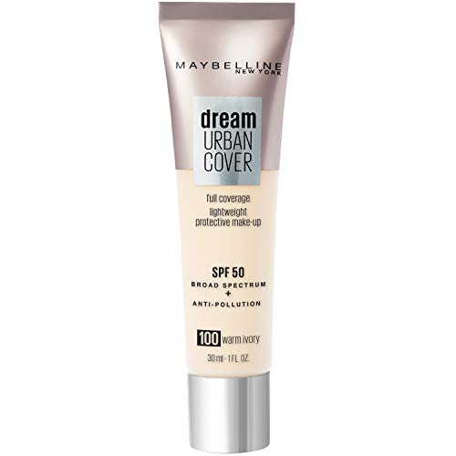 Maybelline New York Dream Urban Cover Tono 100 Warm Ivory Base de Maquillaje con Spf 50 y Antioxidantes 21 g