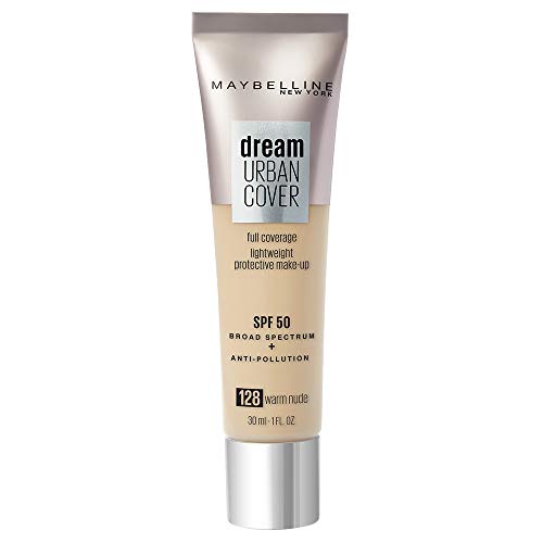 Maybelline New York Dream Urban Cover Tono 128 Warm Nude Base de Maquillaje con Spf 50 y Antioxidantes 21 g