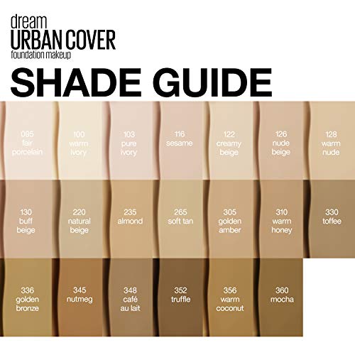 Maybelline New York Dream Urban Cover Tono 128 Warm Nude Base de Maquillaje con Spf 50 y Antioxidantes 21 g