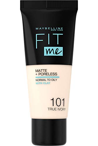 Maybelline New York - Fit Me, Base de Maquillaje Mate Afina Poros, Tono 101 True Ivory - 30 ml