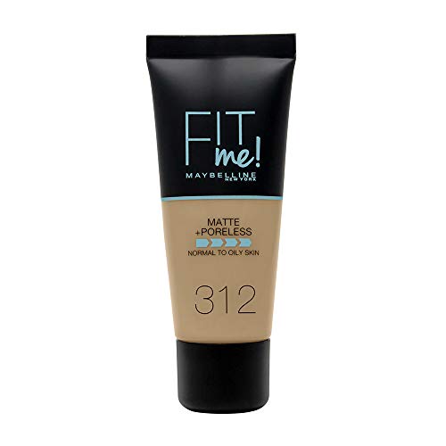 Maybelline New York - Fit Me, Base de Maquillaje Mate Afina Poros, Tono 312 Golden- 30 ml