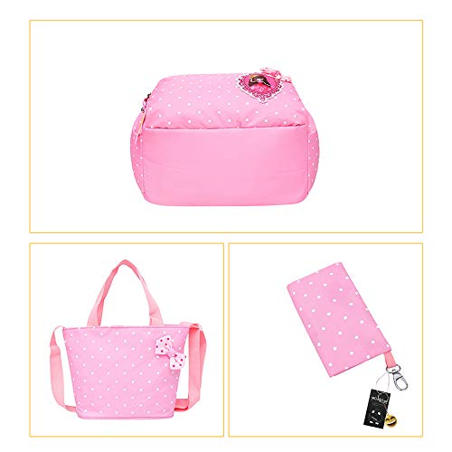 MCUILEE Conjunto de 3 Polka Dot Lindo Las Mochilas Escolares Universidad/Bolsas Escolares/Mochila niños niñas Adolescentes + Bolsa de Mano + Bolsa de lápiz, Rosa