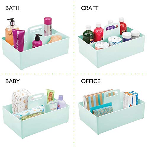 mDesign Cesta organizadora con 2 Compartimentos para el baño – Caja con asa para cosméticos, Maquillaje o Esmalte – Organizador de Maquillaje portátil de plástico – Verde Menta