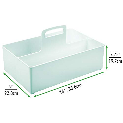 mDesign Cesta organizadora con 2 Compartimentos para el baño – Caja con asa para cosméticos, Maquillaje o Esmalte – Organizador de Maquillaje portátil de plástico – Verde Menta