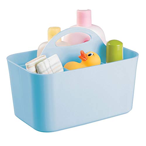 mDesign Cesta organizadora para el Cuarto del bebé con asa – Práctico Organizador de Juguetes con 4 Compartimentos – Apto también como cesto Organizador para Otras Habitaciones – Azul Claro