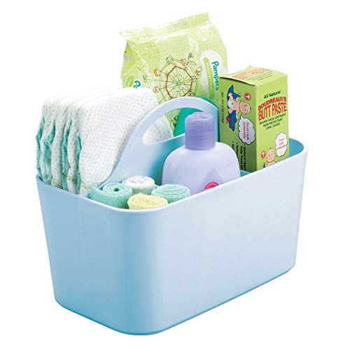 mDesign Cesta organizadora para el Cuarto del bebé con asa – Práctico Organizador de Juguetes con 4 Compartimentos – Apto también como cesto Organizador para Otras Habitaciones – Azul Claro