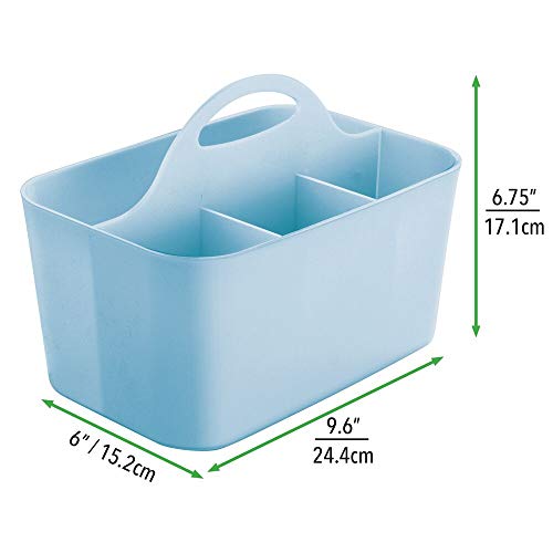 mDesign Cesta organizadora para el Cuarto del bebé con asa – Práctico Organizador de Juguetes con 4 Compartimentos – Apto también como cesto Organizador para Otras Habitaciones – Azul Claro