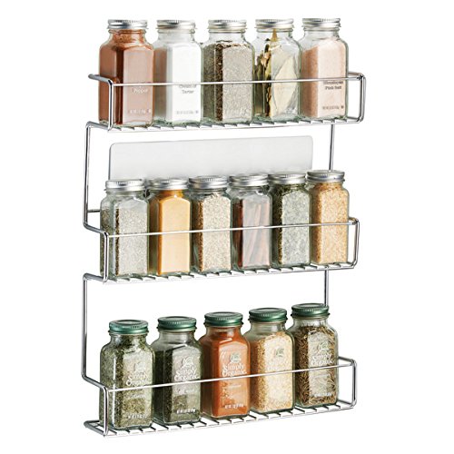 mDesign Especiero de cocina autoadhesivo AFFIXX – Estanterías metálicas para especias con tres estantes – Práctico organizador de especias de color plateado – Metal
