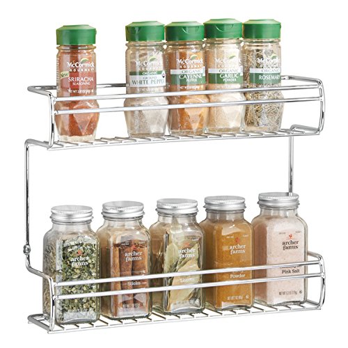 mDesign – Especiero de Pared o para Armario – Organizador de Especias, Hierbas y té en Dos Niveles – Especiero de Cocina de Acero Cromado – Una Forma práctica de Guardar Tus Especias y condimentos