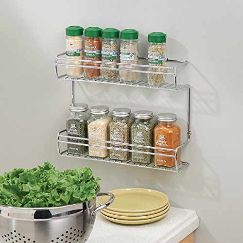 mDesign – Especiero de Pared o para Armario – Organizador de Especias, Hierbas y té en Dos Niveles – Especiero de Cocina de Acero Cromado – Una Forma práctica de Guardar Tus Especias y condimentos