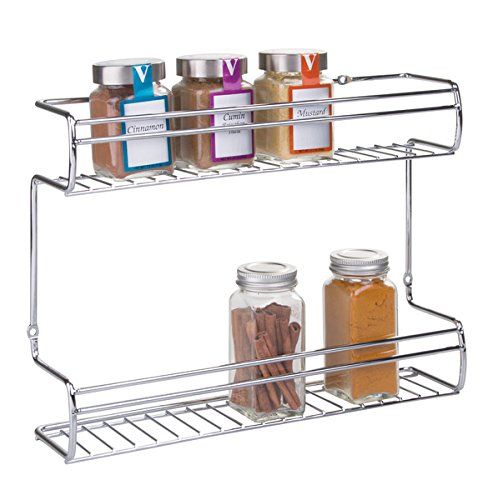 mDesign – Especiero de Pared o para Armario – Organizador de Especias, Hierbas y té en Dos Niveles – Especiero de Cocina de Acero Cromado – Una Forma práctica de Guardar Tus Especias y condimentos