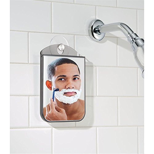 mDesign Espejo para tocador para afeitarse en la ducha, arreglarse o maquillarse ? Espejo antivaho para baño y ducha ? Espejo para maquillaje con ventosa de fijación ? No se empaña ? gris