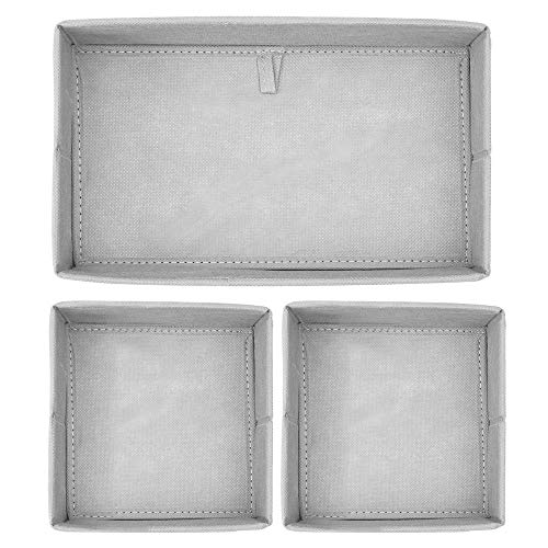 mDesign Juego de 3 cajas de almacenaje para habitaciones infantiles o baños – Cestas organizadoras en fibra sintética de lunares – Organizadores de armarios en 2 tamaños – gris claro/blanco