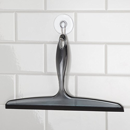 mDesign Limpiacristales para ducha negro - Óptimo como limpiavidrios para gabinetes de ducha o ventanas - Rasqueta limpia vidrios de plástico resistente (30,5 cm) - con ventosa para fijación a pared