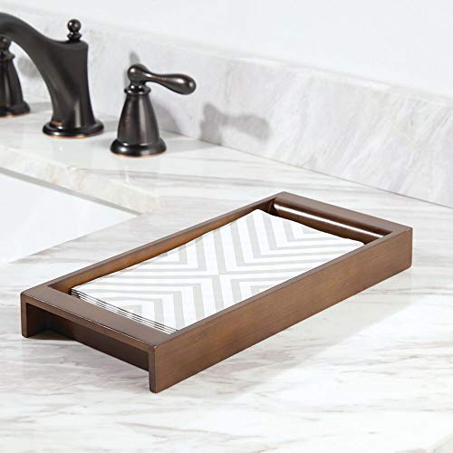 mDesign Organizador de cosméticos – Elegante bandeja decorativa de bambú para organizar maquillaje, lociones y accesorios – Práctica bandeja organizadora de baño para la zona del lavabo – marrón