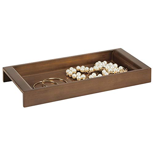 mDesign Organizador de cosméticos – Elegante bandeja decorativa de bambú para organizar maquillaje, lociones y accesorios – Práctica bandeja organizadora de baño para la zona del lavabo – marrón