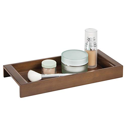 mDesign Organizador de cosméticos – Elegante bandeja decorativa de bambú para organizar maquillaje, lociones y accesorios – Práctica bandeja organizadora de baño para la zona del lavabo – marrón