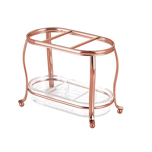 mDesign Organizador de cosméticos – Moderno porta brochas de maquillaje para el baño – Elegante soporte para pinceles de maquillaje de metal inoxidable – rosa dorado