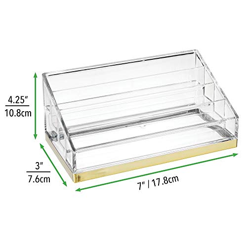 mDesign Práctico organizador de maquillaje – Caja para cosméticos decorativa para guardar pintaúñas y polvos – Bandeja organizadora con 4 compartimentos para maquillaje – transparente/dorado latón