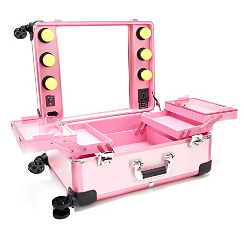 ME HOME Estuche CosméTico Profesional De 21 Pulgadas con 4 Ruedas Y LáMpara Y Espejo con Estuche De Viaje PortáTil para Maquillaje De Viaje Y Maquillaje.