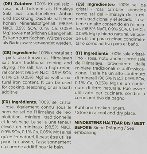 Meavita Sal De Cristal, Conocida Como Sal Del Himalaya, Tamaño De Grano Grueso 2 - 5 Mm 1000 g
