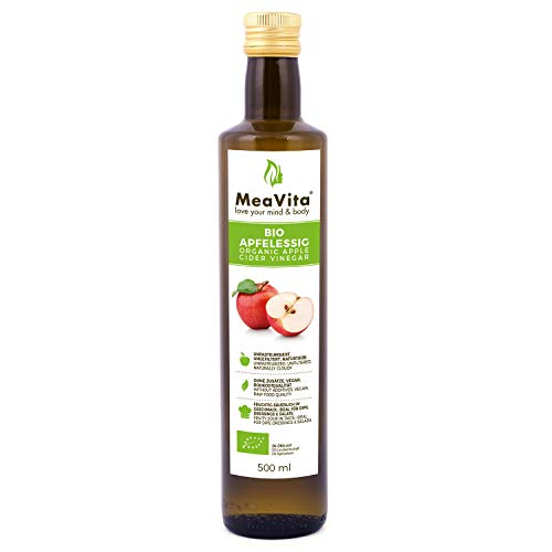 MeaVita Vinagre de Sidra Orgánico de Manzana, Natural Turbio y sin Filtrar con Nuez de Vinagre, 1000 ml (2 x 500 ml)