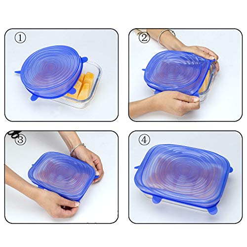 MECKILY Paquete de 12 Tapas de Silicona, Tapa de Silicona Estirable Tapa de Estiramiento Tapa de Silicona de Tapa Estirable en Diferentes tamaños Durable Reutilizable y Dos Tapas de Vino Tinto