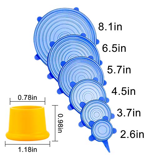 MECKILY Paquete de 12 Tapas de Silicona, Tapa de Silicona Estirable Tapa de Estiramiento Tapa de Silicona de Tapa Estirable en Diferentes tamaños Durable Reutilizable y Dos Tapas de Vino Tinto