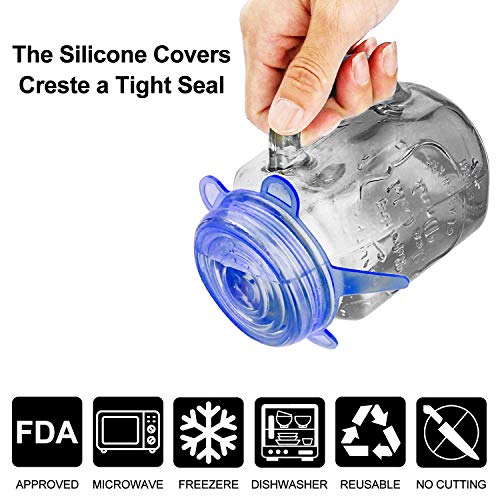 MECKILY Paquete de 12 Tapas de Silicona, Tapa de Silicona Estirable Tapa de Estiramiento Tapa de Silicona de Tapa Estirable en Diferentes tamaños Durable Reutilizable y Dos Tapas de Vino Tinto