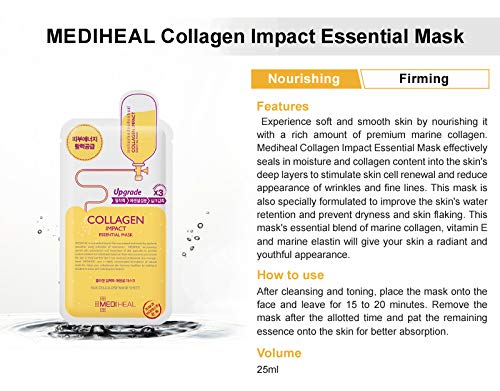 Mediheal Colágeno Impacto Esencial Máscara 10 Hojas Coreano Cuidado De Piel Cosméticos