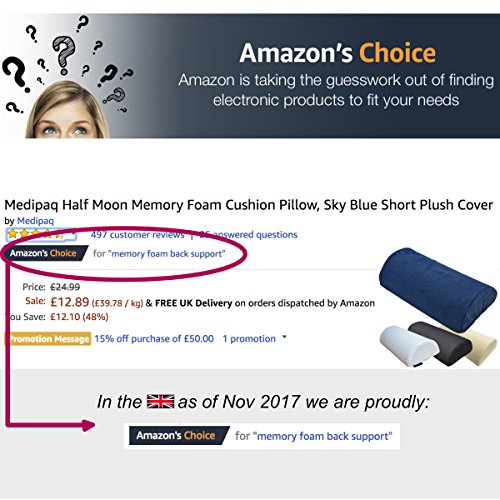 Medipaq - Almohada Viscoelástica Media Luna – Almohada Cervical y de Cuello – Cojín Lumbar y de Baja Espalda – Almohada para Piernas Rodillas y Pies – Sirve Prácticamente para Cualquier Postura