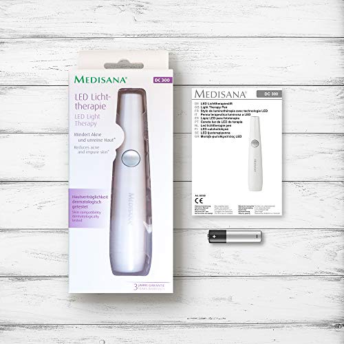 Medisana DC 300 bolígrafo anti-acné, fototerapia para la cara, tratamiento de espinillas, inflamaciones, manchas y puntos negros, 2en1 bolígrafo con luz roja y azul
