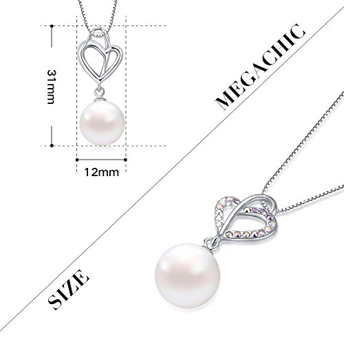 MEGACHIC Collar para Mujer Plata con Agua Dulce Perla Cristales de Swarovski