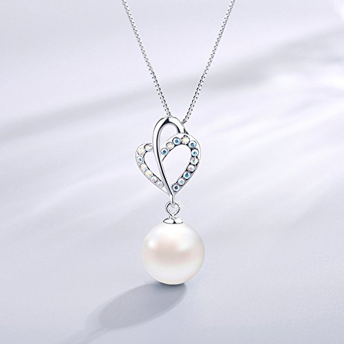 MEGACHIC Collar para Mujer Plata con Agua Dulce Perla Cristales de Swarovski