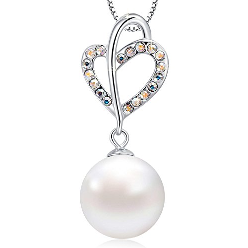 MEGACHIC Collar para Mujer Plata con Agua Dulce Perla Cristales de Swarovski