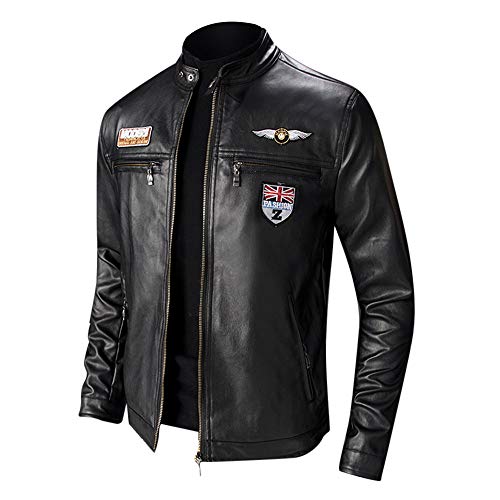 MEIbax Casual Chaqueta de la Motocicleta Biker de Cremallera para Hombre de Manga Larga Moda Slim Elegante Cazadoras Cuero de Hombre Abrigo de Invierno Caliente Chaqueta Capa Gruesa Calor Grueso
