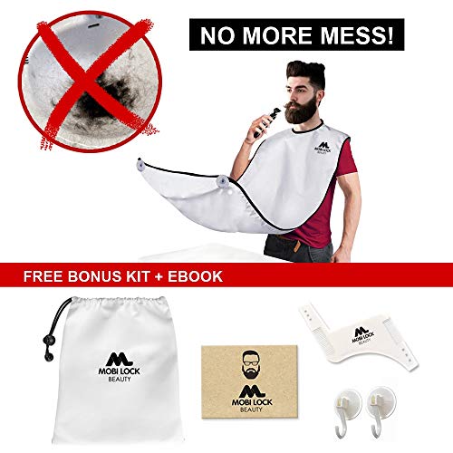 Mejor Delantal de Barba para Afeitarse 122x81cm - Forma Inteligente de Cortarse la barba - Babero de barba - regalo de aseo Ideal para hombre - Con Peine, Bolsa y e-book de Cuidado de la Barba