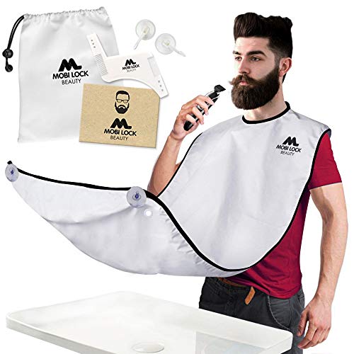 Mejor Delantal de Barba para Afeitarse 122x81cm - Forma Inteligente de Cortarse la barba - Babero de barba - regalo de aseo Ideal para hombre - Con Peine, Bolsa y e-book de Cuidado de la Barba