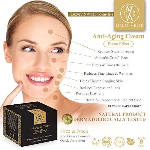 MelieMelie - Crema antienvejecimiento efecto botox, 50 ml, crema hidratante facial, crema reafirmante para cara y cuello con ingredientes activos biotecnológicos