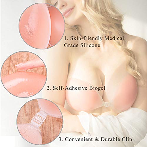 MELLIEX Sujetador Invisible de Silicona, Sujetadores sin Tirantes Push Up Reutilizables Bra Adhesivo sin Respaldo - Copa C
