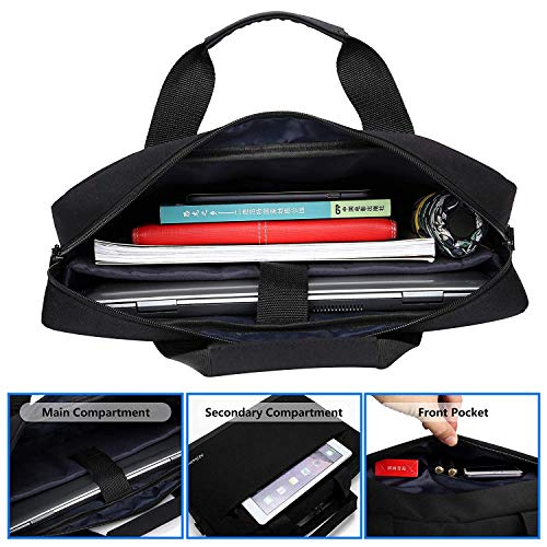 Memoryee 14 & 15.6 Pulgada Negocio Ordenador portátil Mensajero Bolsa de Hombro con Mango Delgado Código Postal Lona Ligero Impermeable Maletín Bolso para Hombres Mujeres Negro 14 Pulgada