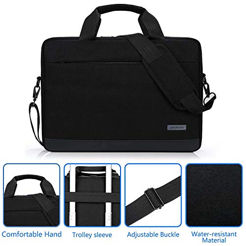 Memoryee 14 & 15.6 Pulgada Negocio Ordenador portátil Mensajero Bolsa de Hombro con Mango Delgado Código Postal Lona Ligero Impermeable Maletín Bolso para Hombres Mujeres Negro 14 Pulgada